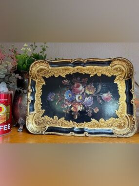 Vintage Black & Gold Italian Floral
Decorative Wood Tray